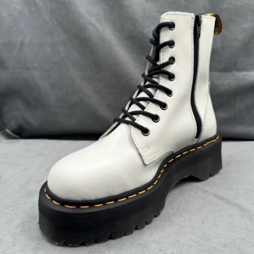 Dr. Martens Jadon Platform Boots Women’s US 8 White Smooth Leather Side Zip - Picture 4 of 11